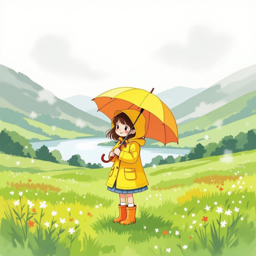 Kawaii Girl Dancing in Rainy Scottish Highlands