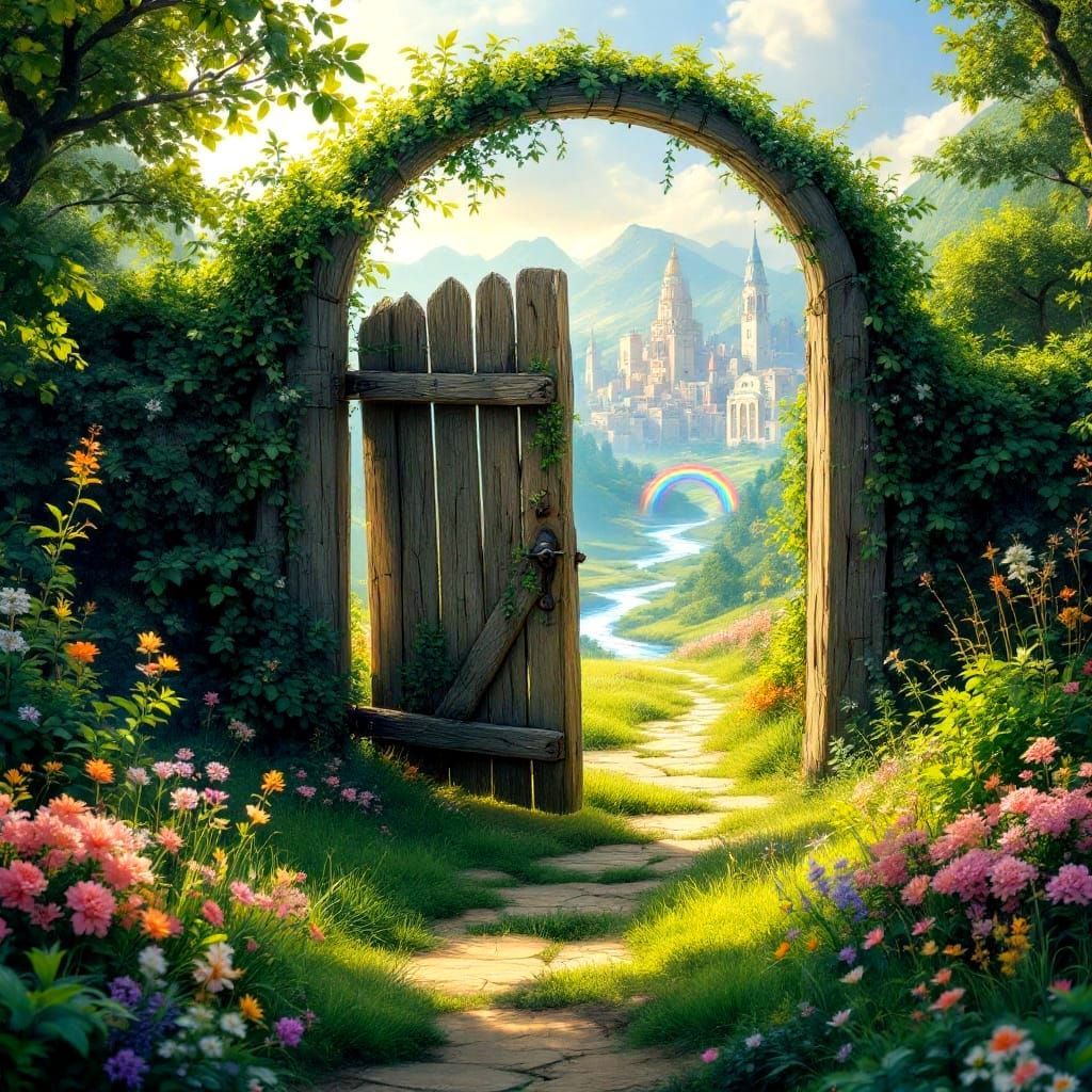 Enchanted Gate to a Rainbow Fantasy World
