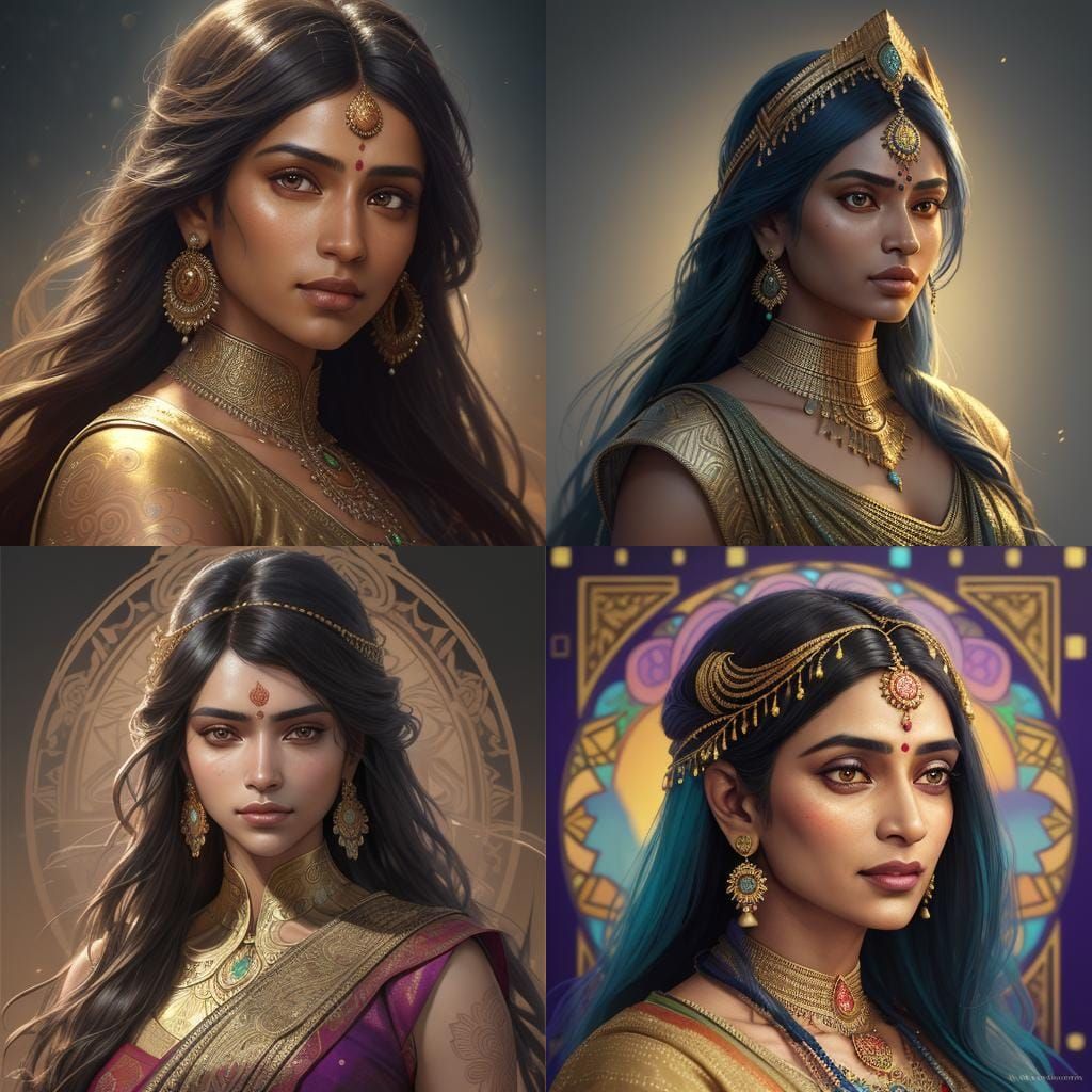 Beautiful Indian Woman Portrait in Art Nouveau Style