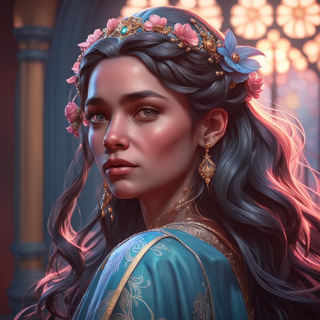 Hyperdetailed Princess Portrait in Art Nouveau Style