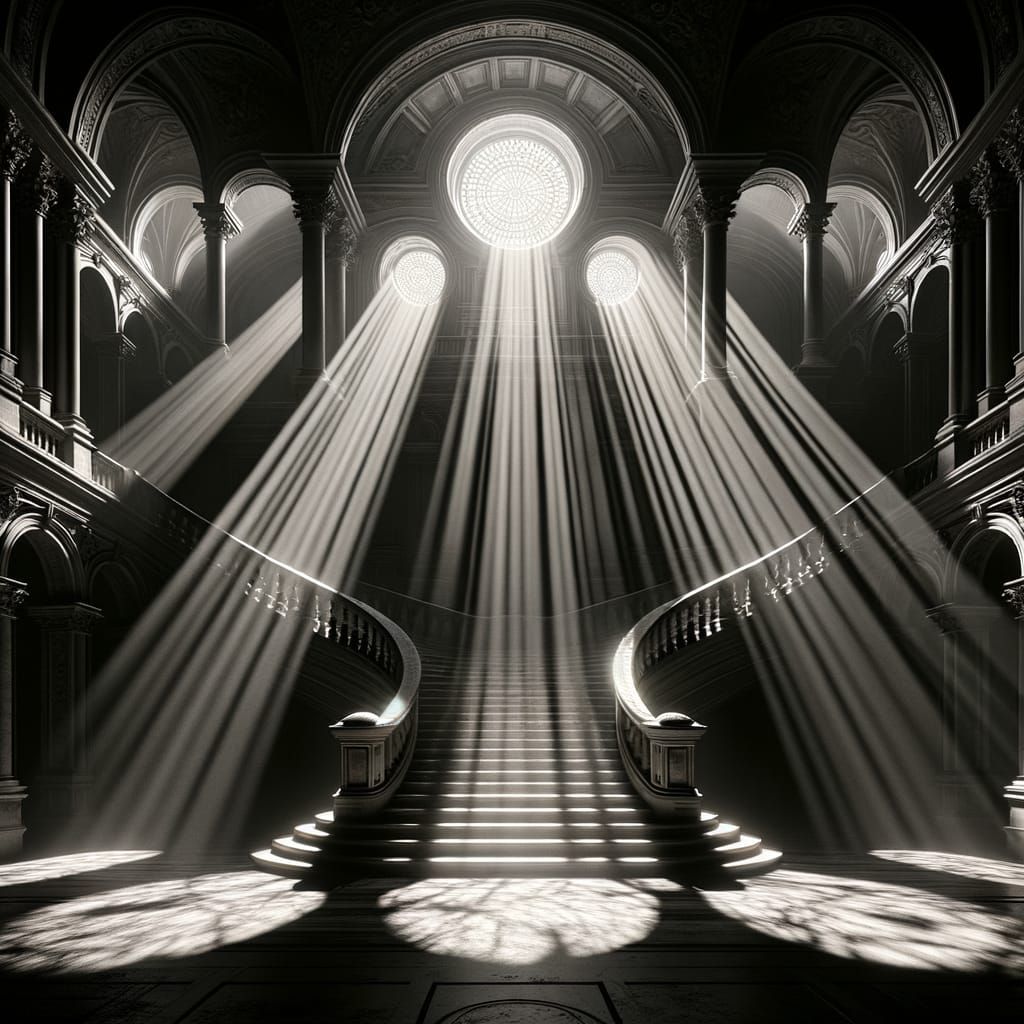 Dramatic Staircase in Chiaroscuro with Natural Light