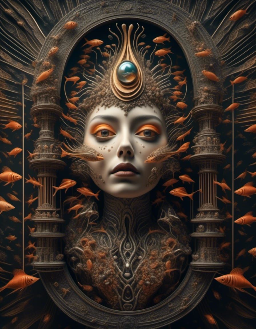 Magical Surreal Biological Rising Sun in 3D