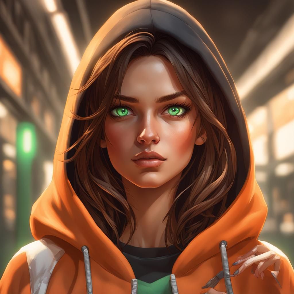 Green-Eyed Teen Girl Portrait in Hyperdetailed Style