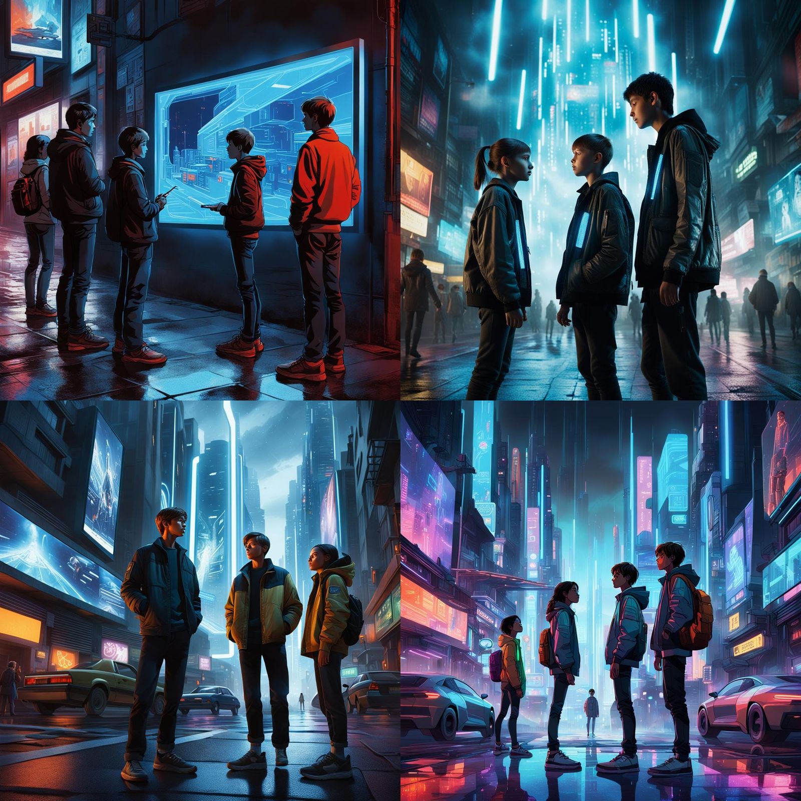 Futuristic Cyberpunk Scene with People and LED Lights