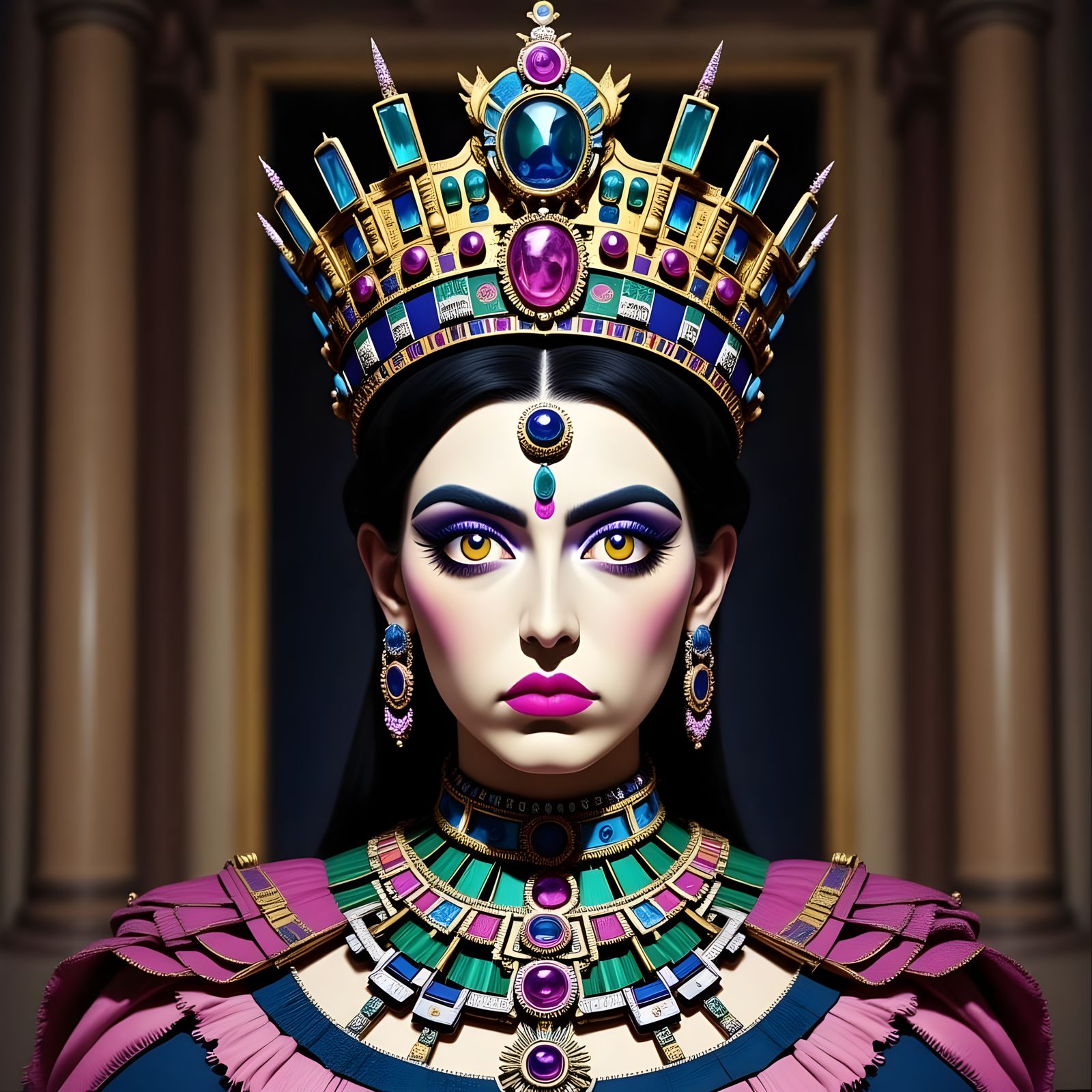 Regal Crown of Aquamarine, Emeralds and Diamonds