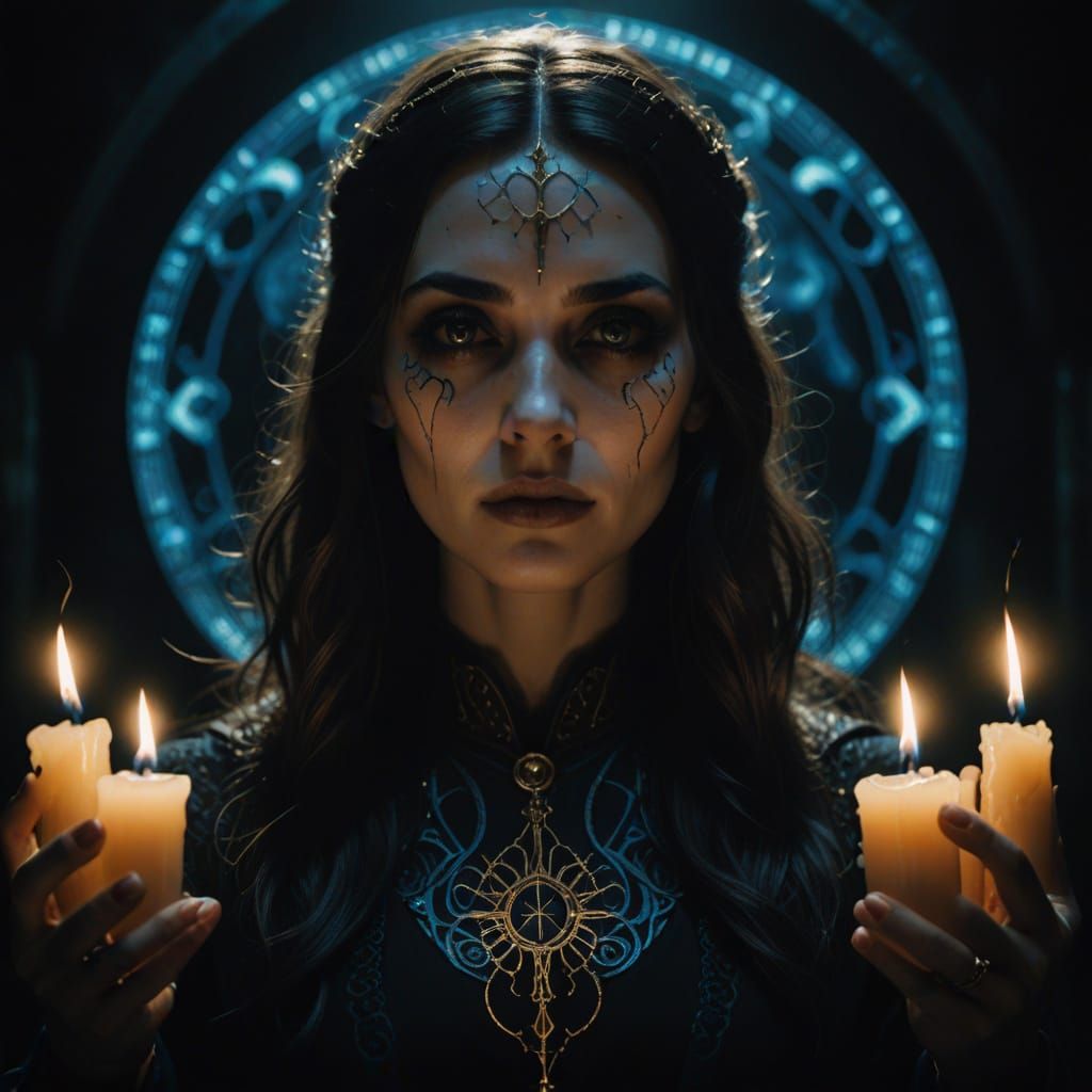 Gothic Priestess Unleashes Arcane Power in Dark Fantasy Ritu...