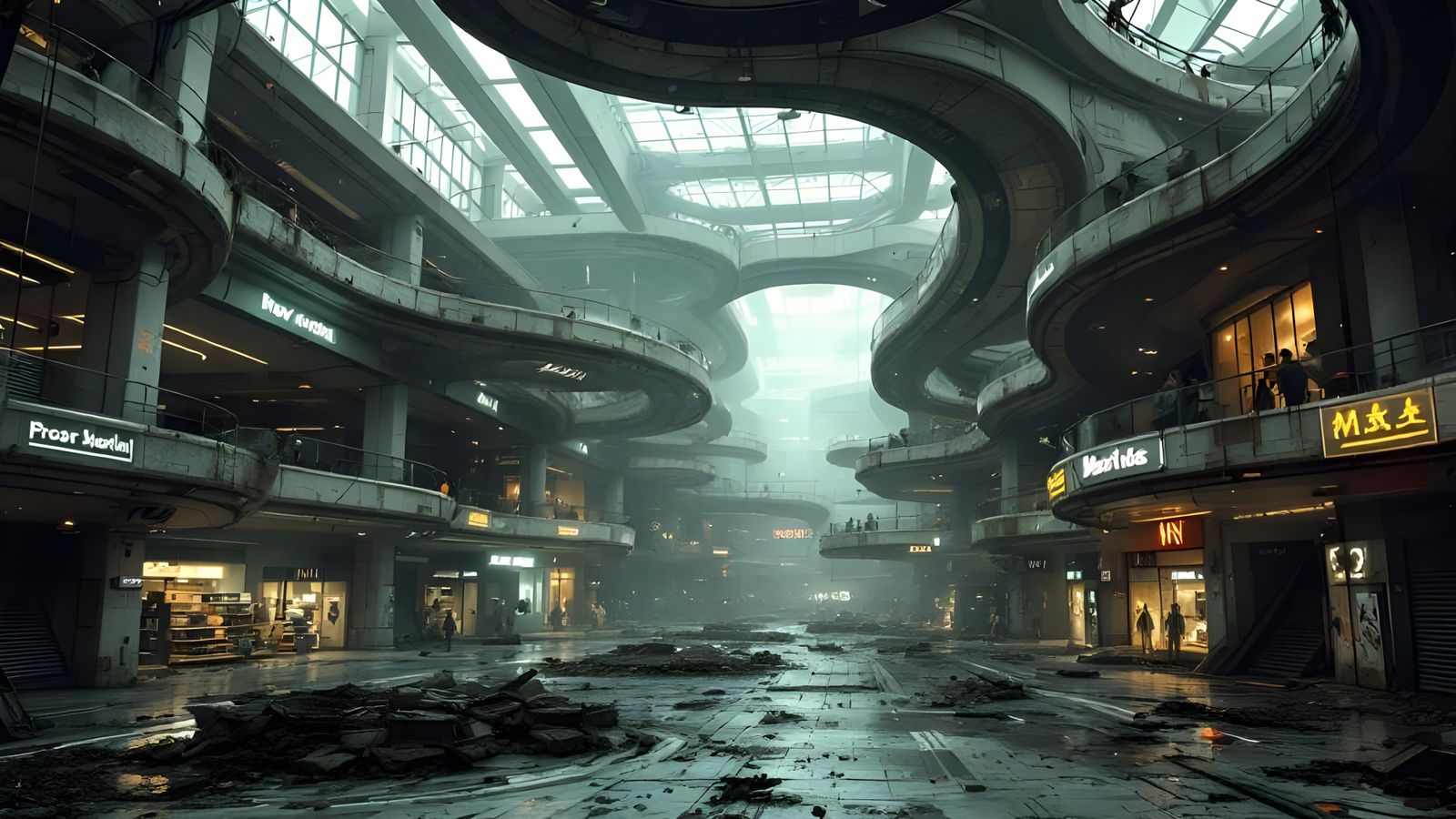 Abandoned Futuristic Shopping Center in Megacity