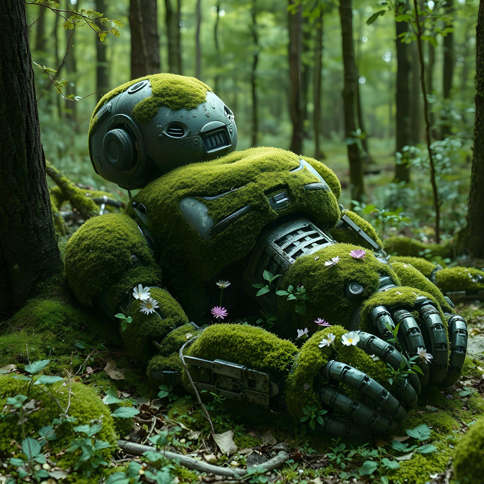 Ancient Robot Lying Dormant in a Forest