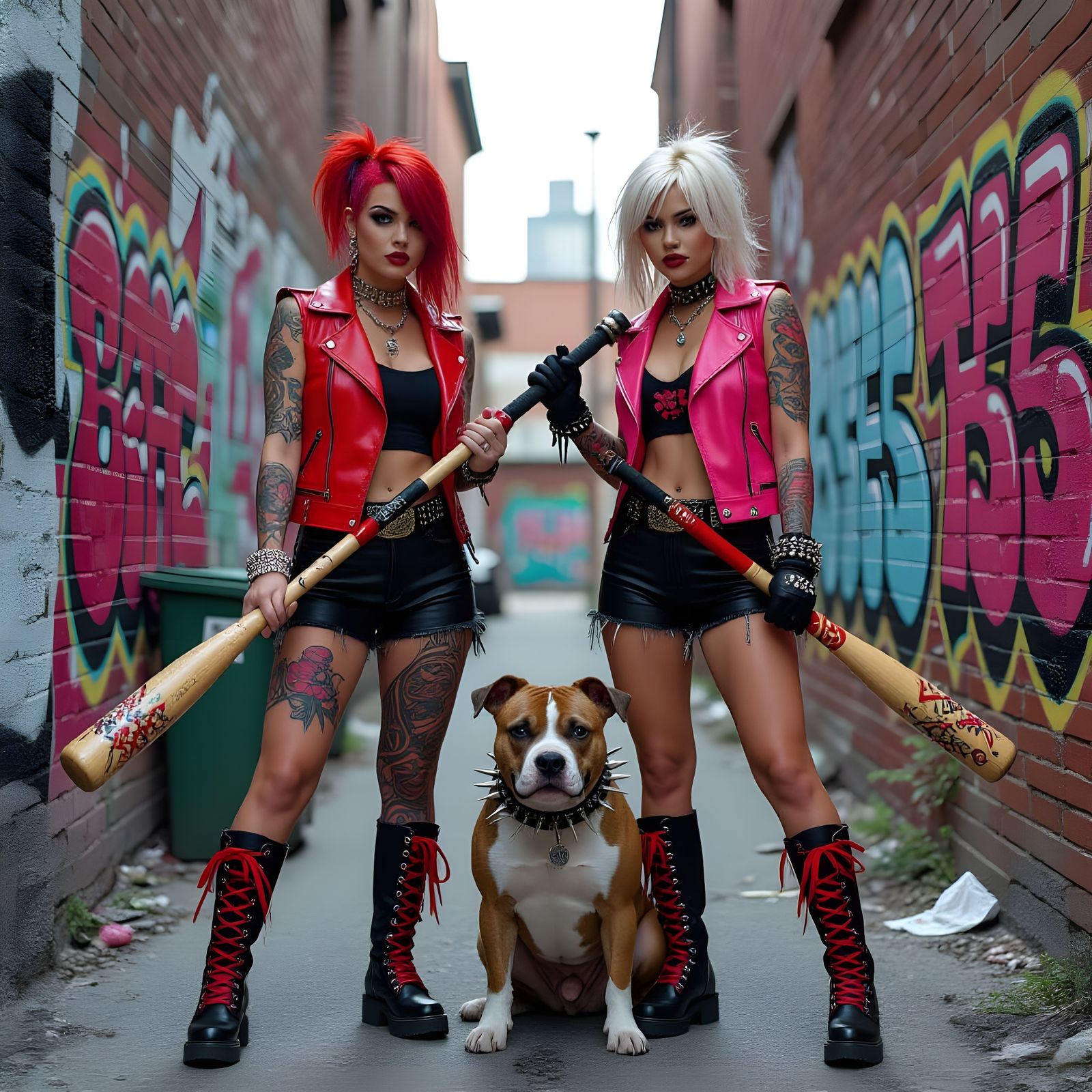 Punk Rock Girls in Alley with Graffiti Art