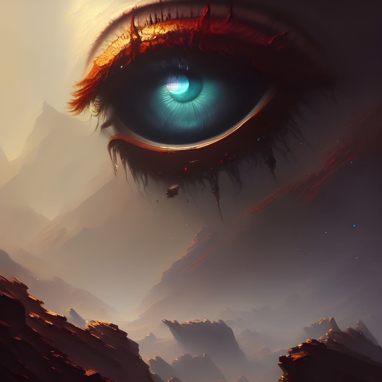 Surreal Eye in Cosmic Oil Painting