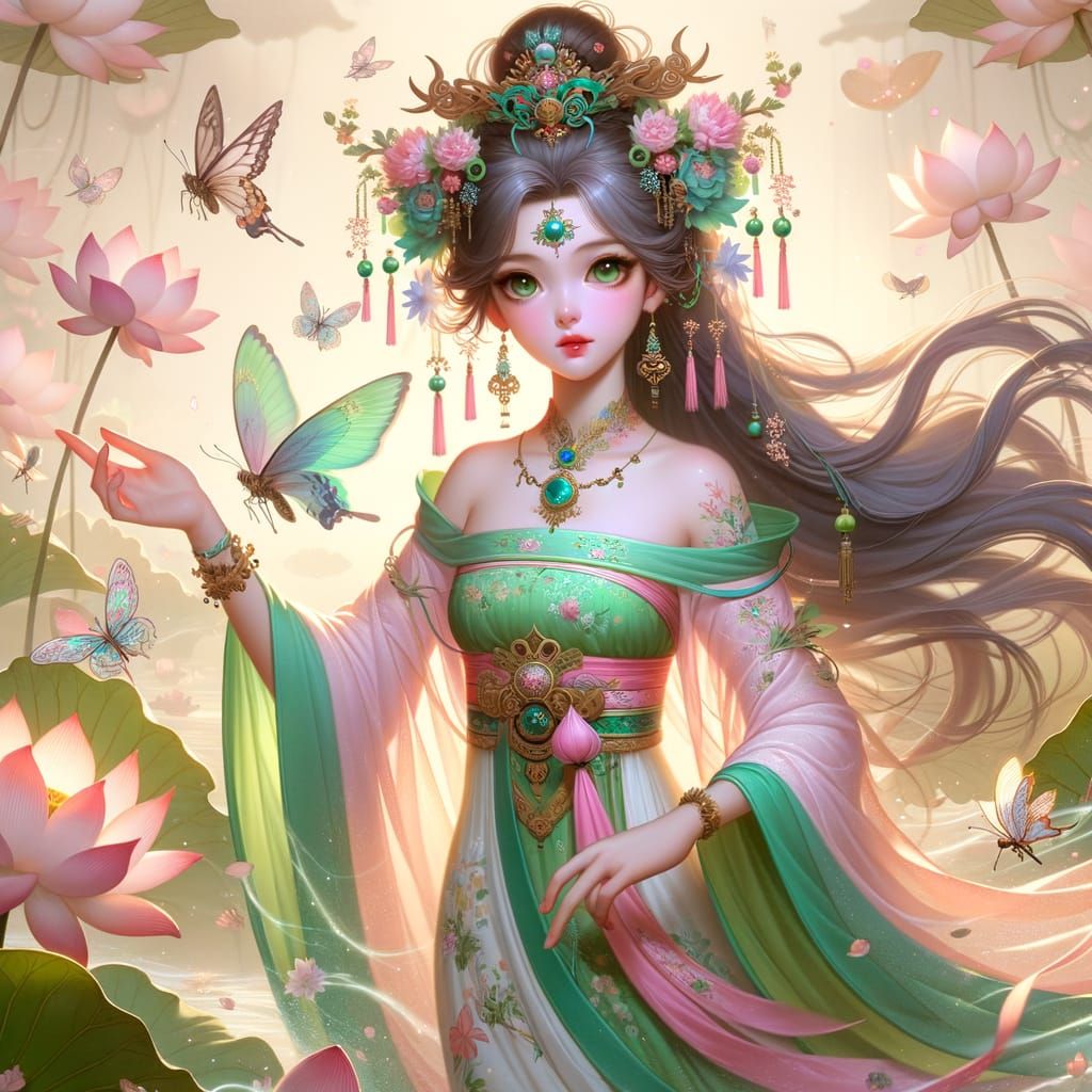 Graceful Chinese Goddess He Xiangu in Classical Animation