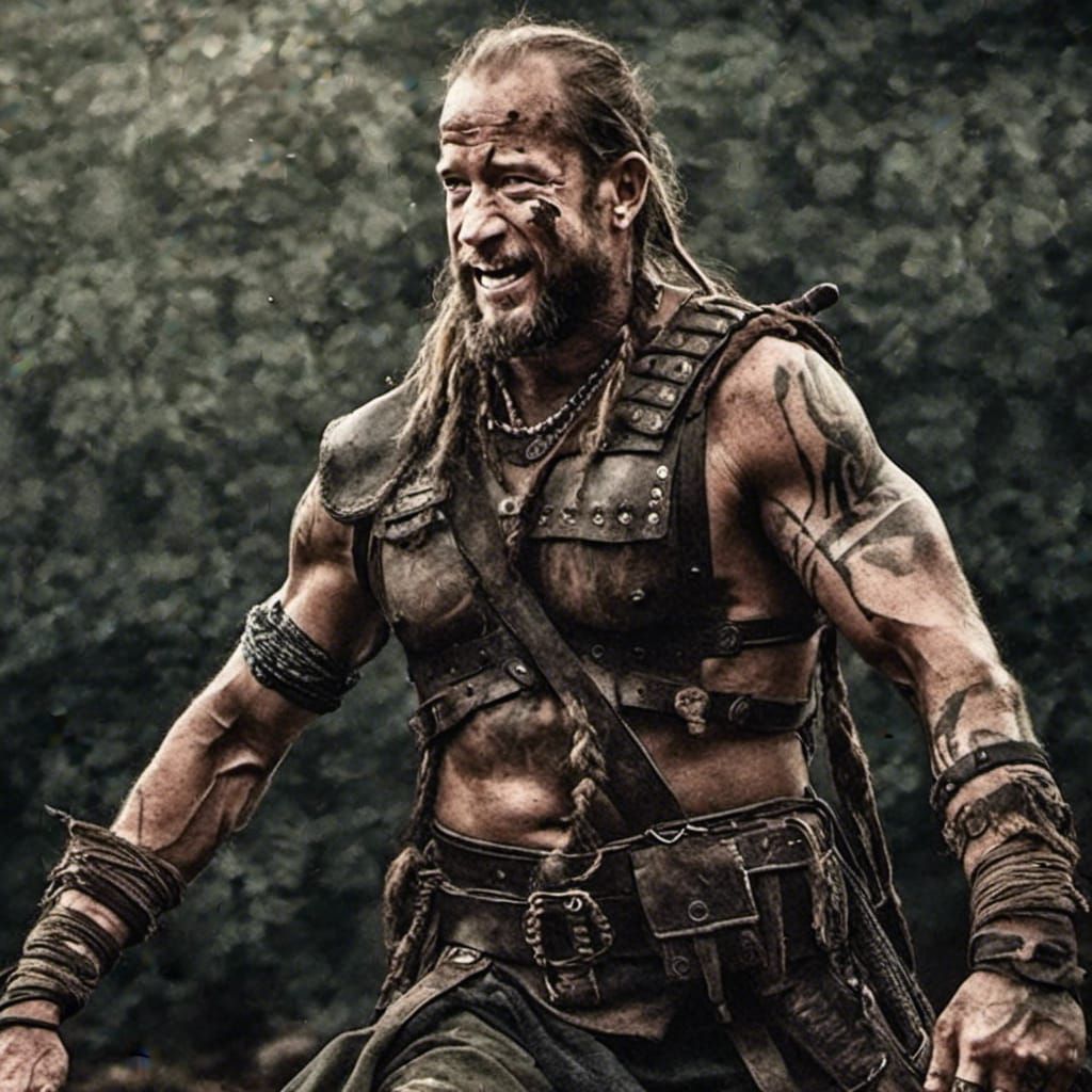 Fierce Viking Warrior Screaming Aggressively in Battle