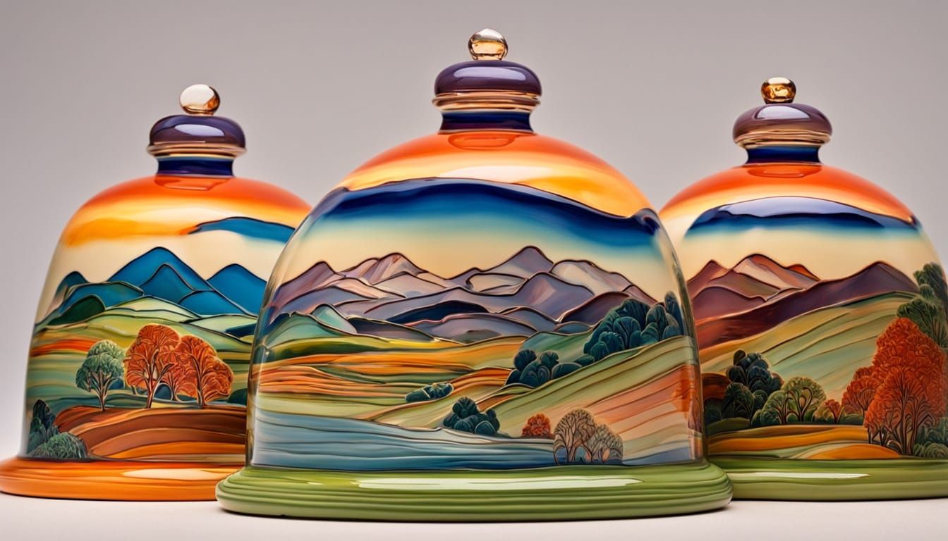 Clarice Cliff Ceramic Landscape in Glass Dome