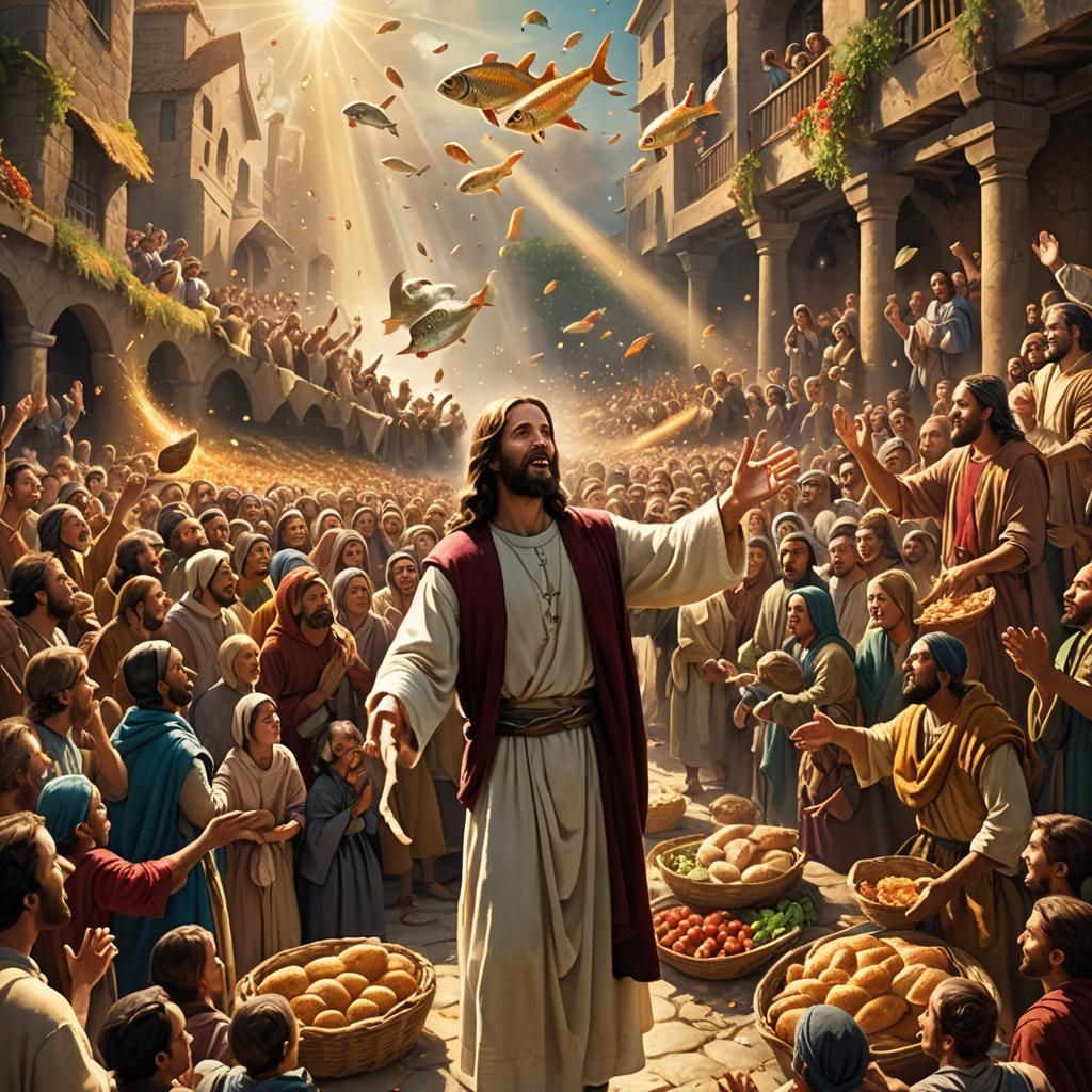 Jesus' Loaves and Fishes Miracle: Fantasy Concept Art