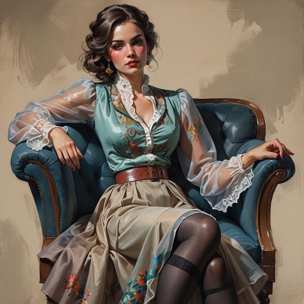 Woman Lounging in Wild Colors: Hyperdetailed Portrait