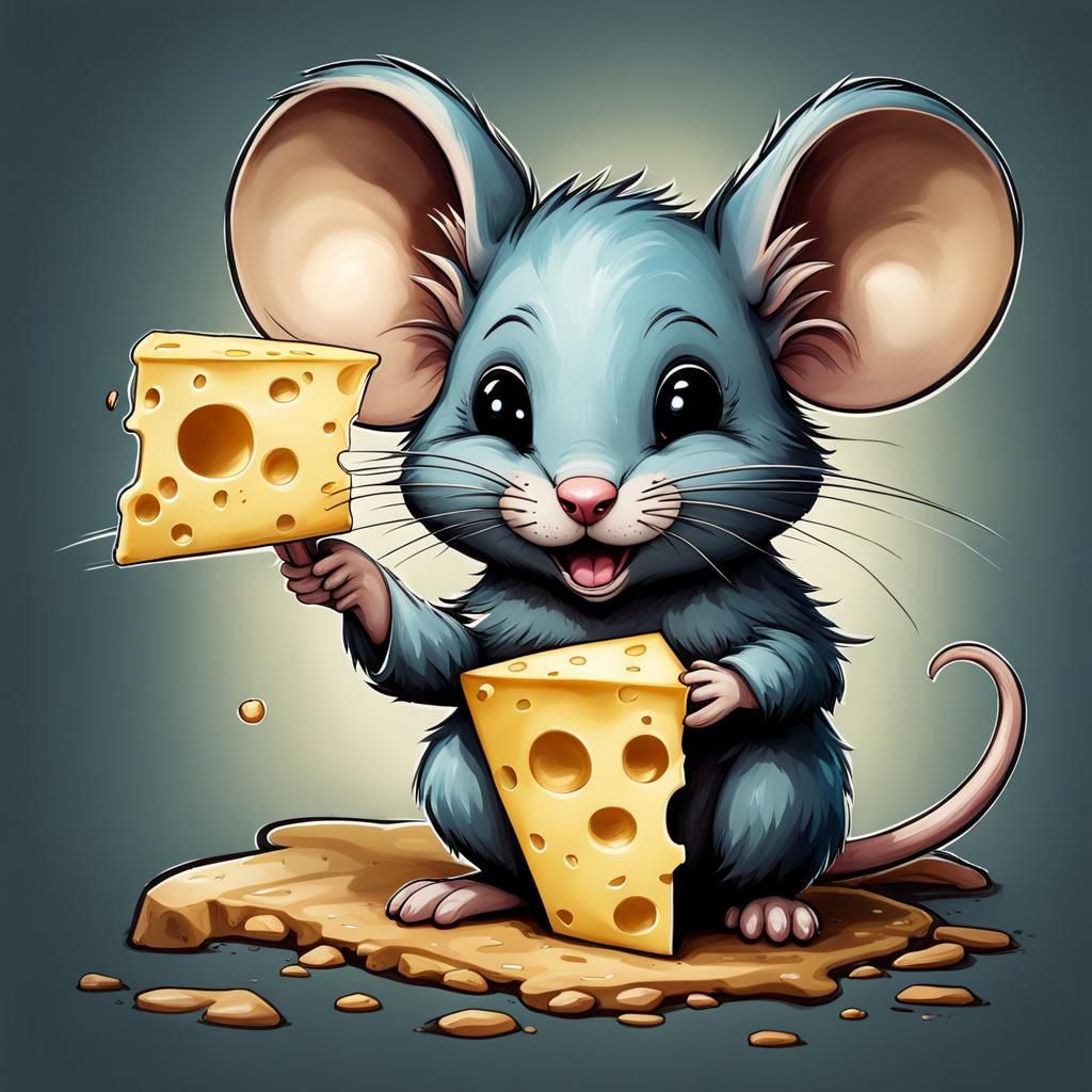 Chibi Mouse with Cheese, Big Blue Eyes