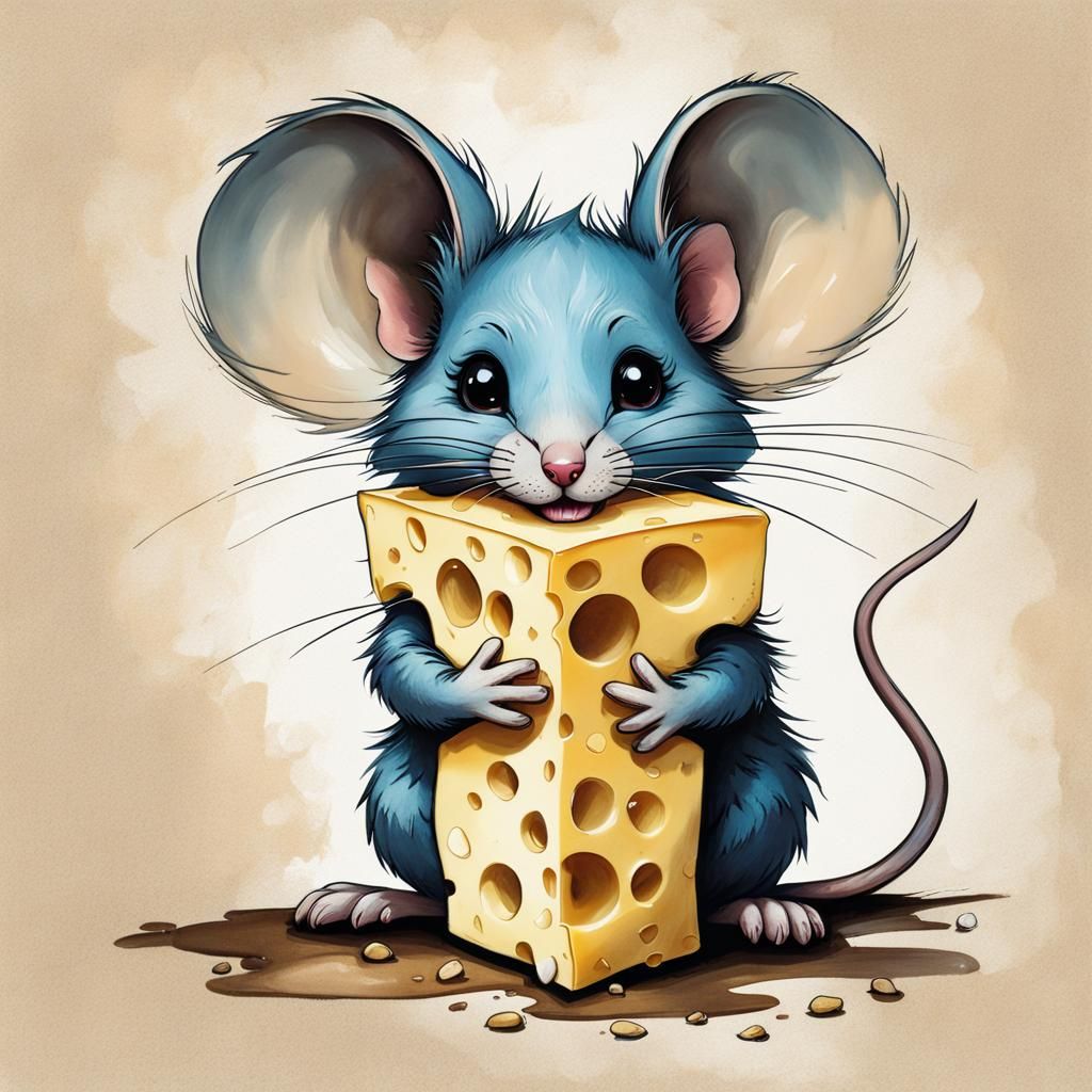 Chibi Mouse with Cheese, Inspired by Street Art