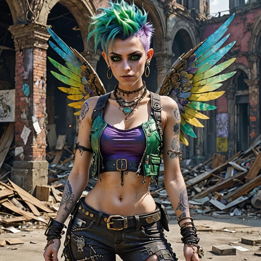 Punk Pixie in Post-Apocalyptic City Ruins