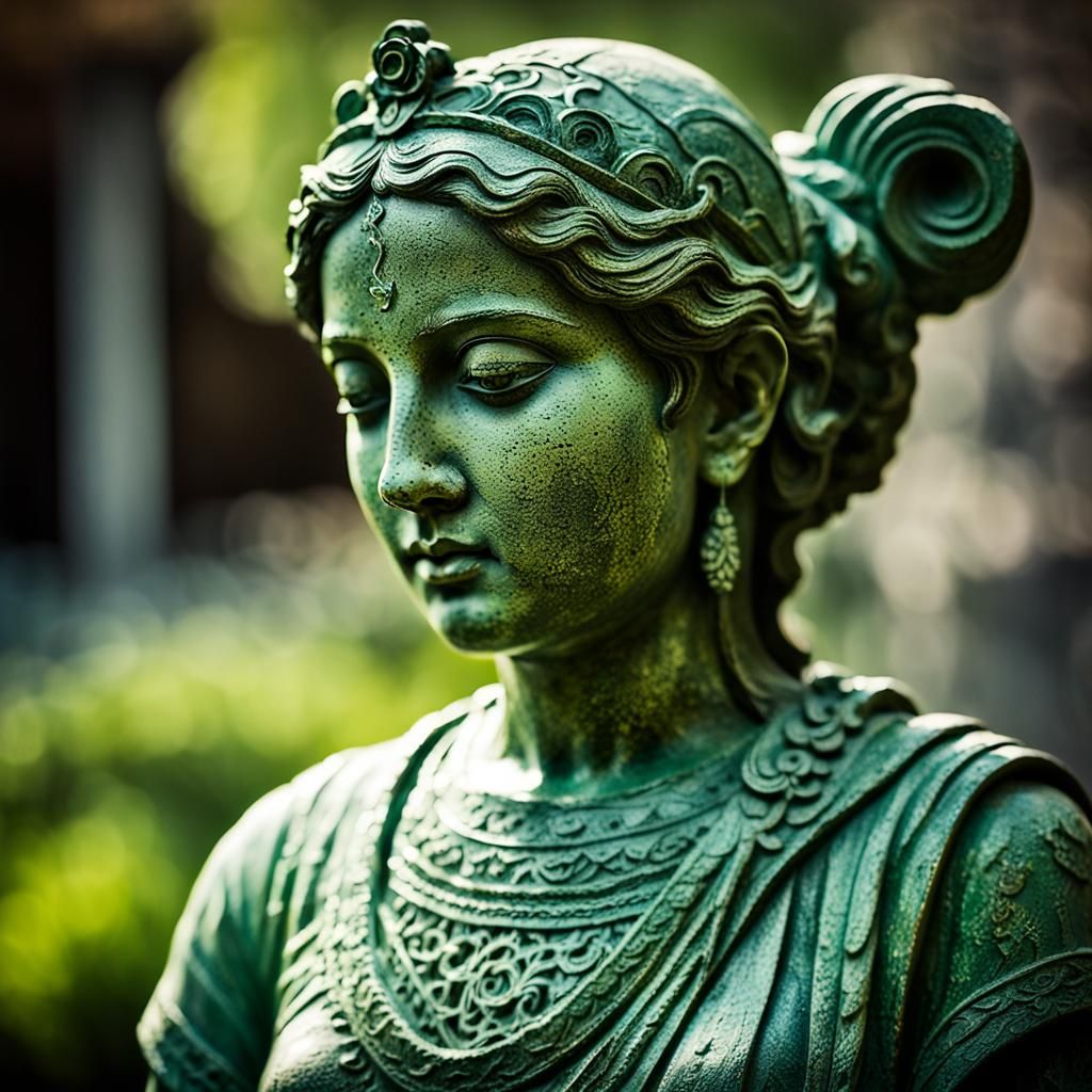 Ethereal Green Stone Female Statue: Detailed Craftsmanship