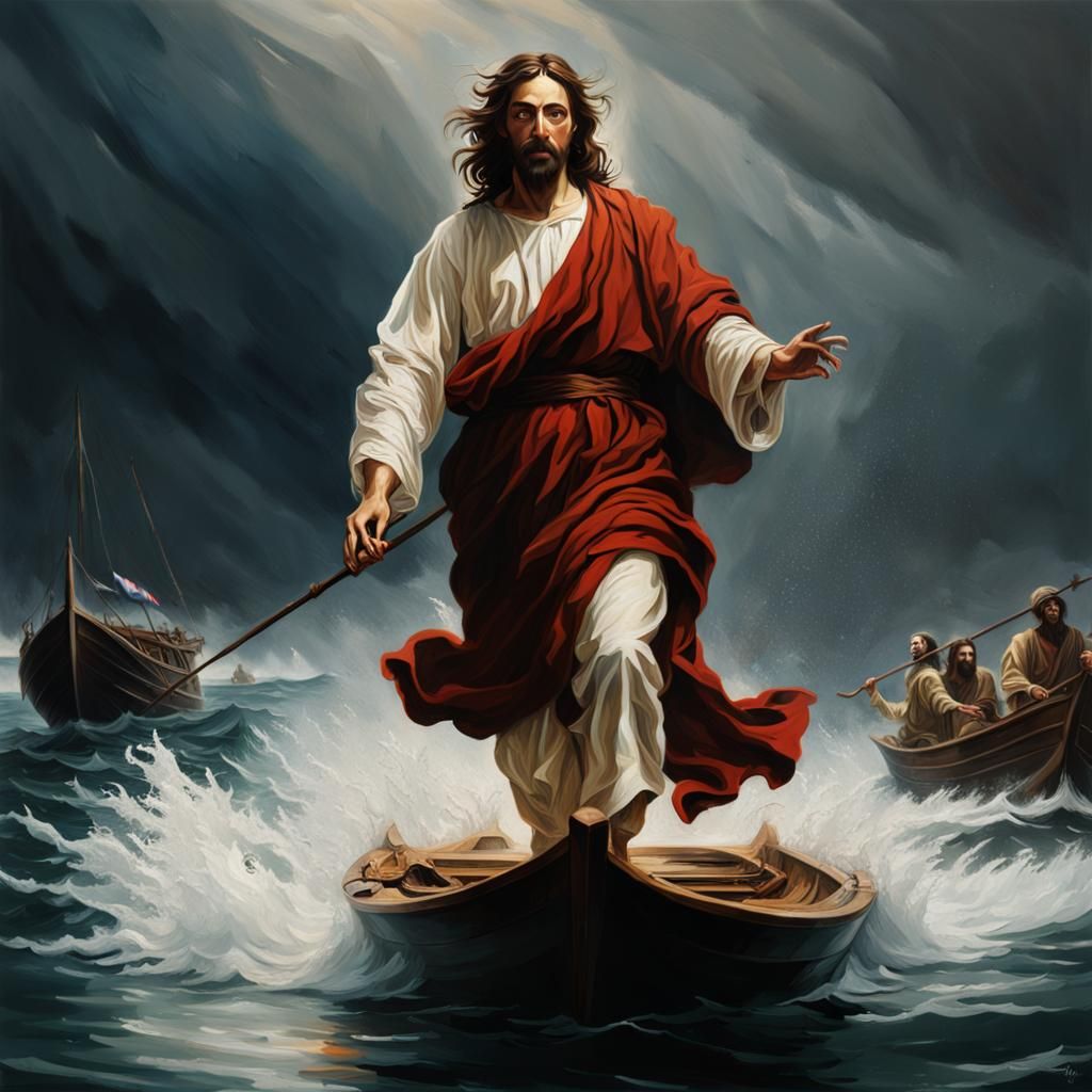 Jesus Walks on Water in Caravaggio Style