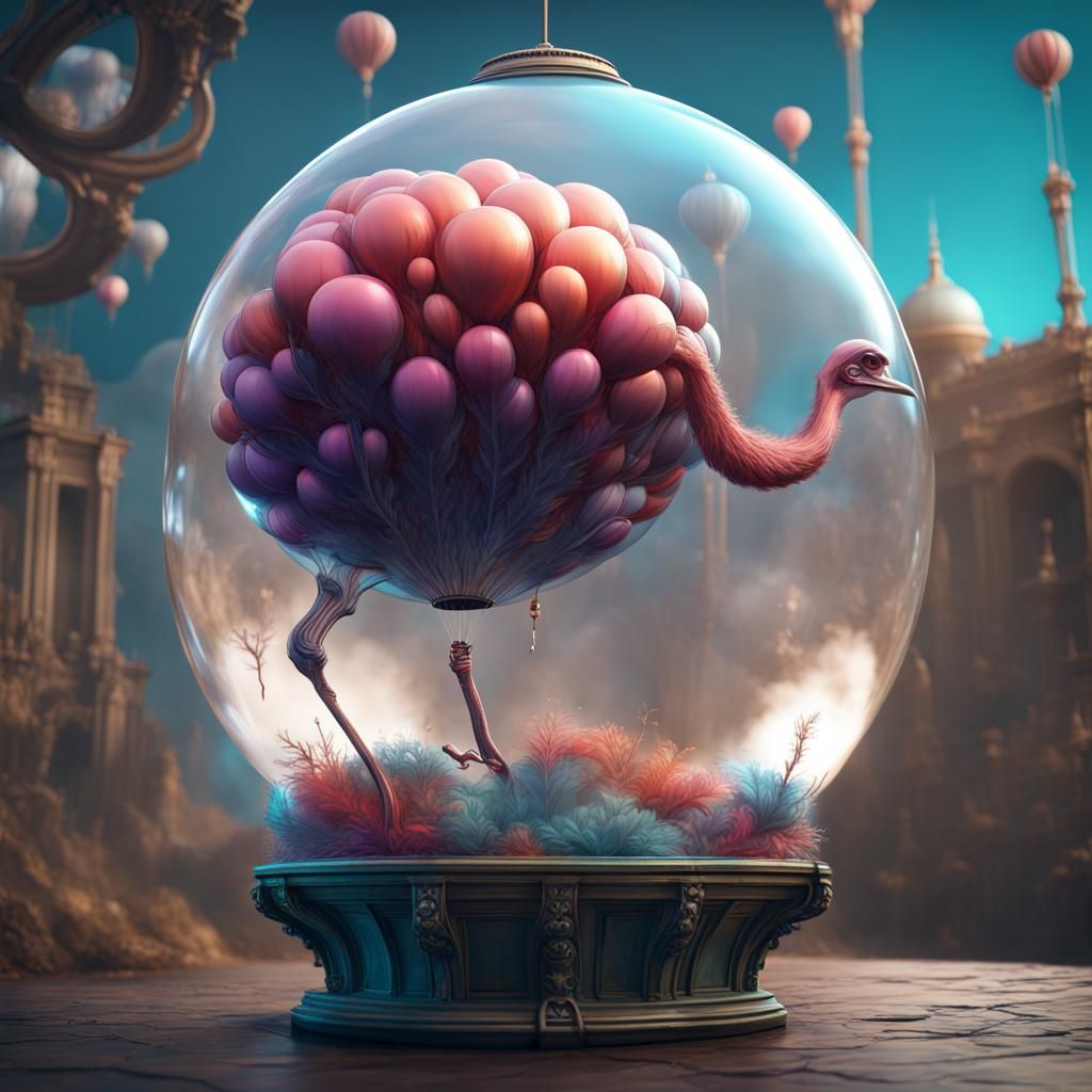 Glass Balloon Ostrich: Fantastical Matte Painting