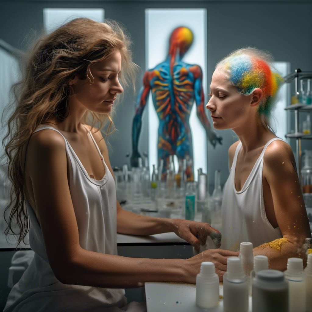 Surreal Portraits in a Pristine Laboratory, Photorealistic
