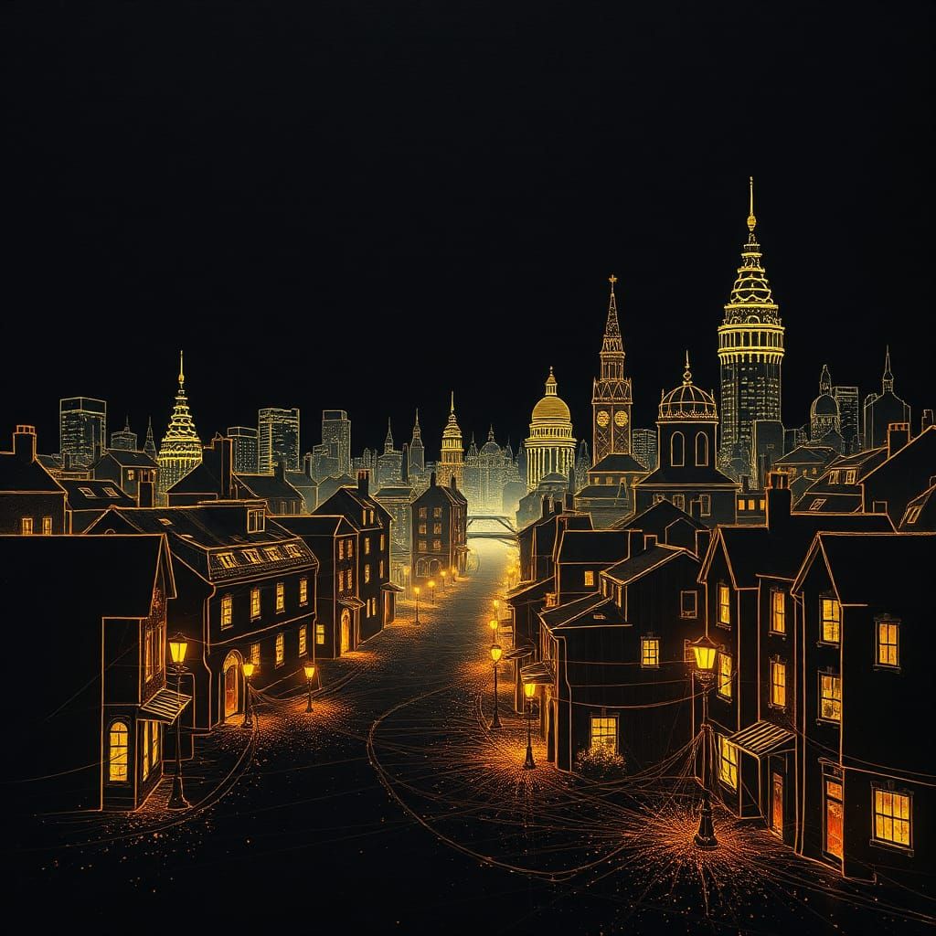 Bioluminescent Cityscape at Night