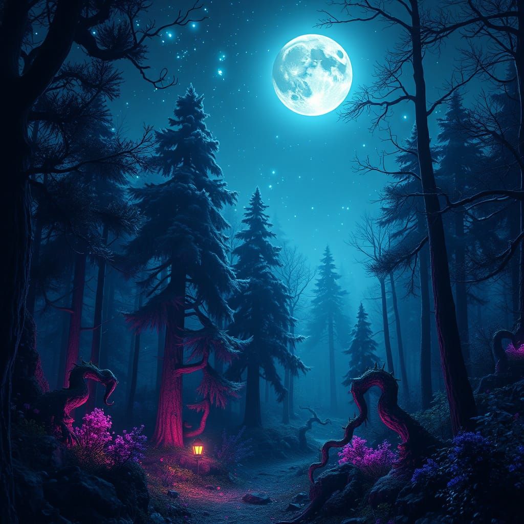 Enchanted Forest at Night: Fantasy Concept Art