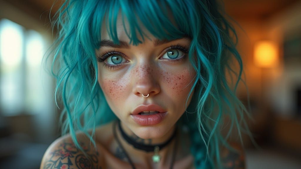 Vibrant Rebel with Cyberpunk Style Tattoos