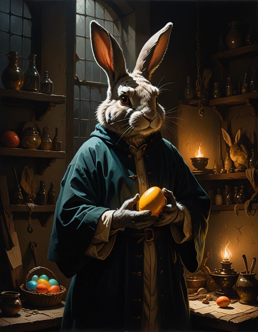 Ethereal Mystery in Chiaroscuro: The Easter Bunny's Glowing ...