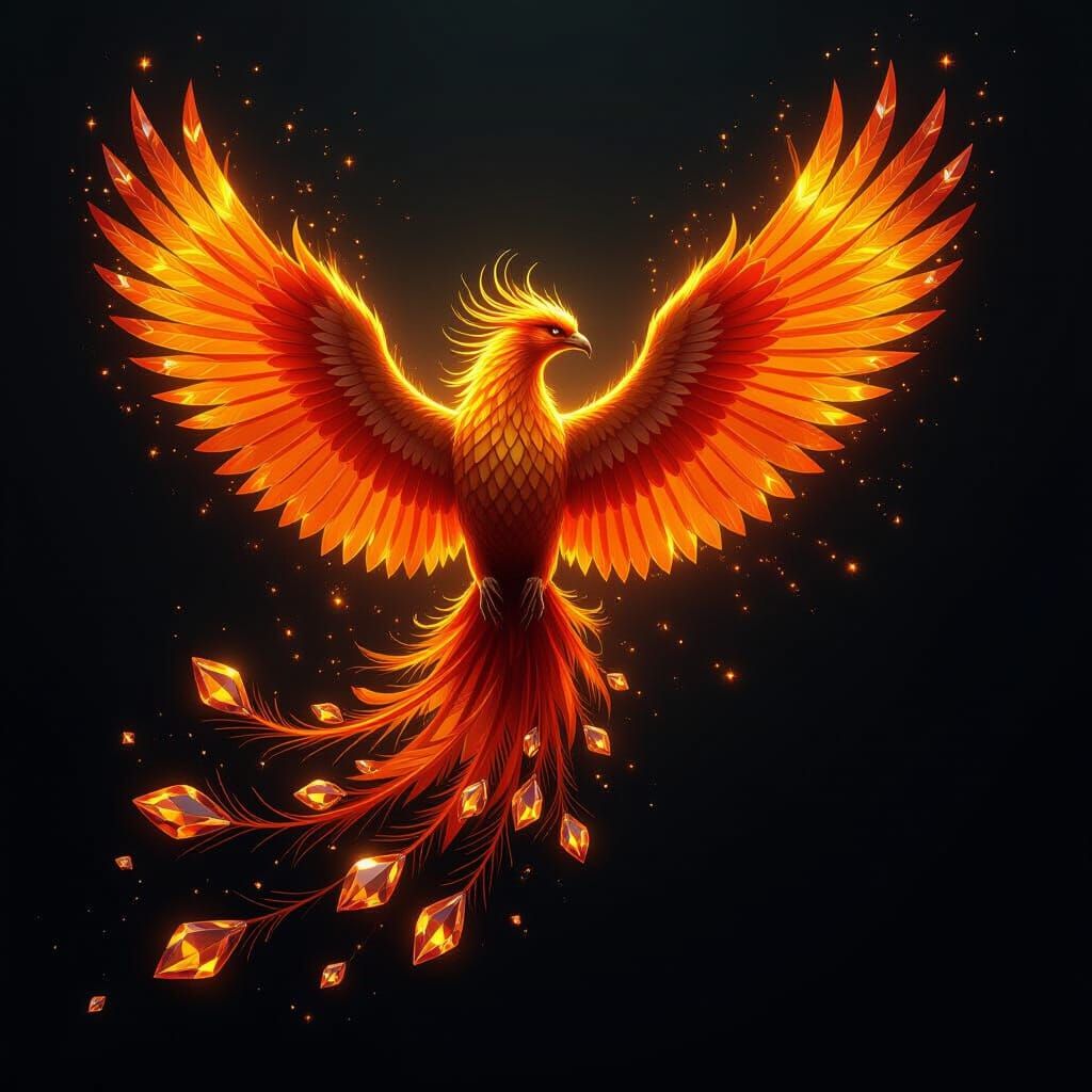 Majestic Topaz Phoenix Erupting in Flames