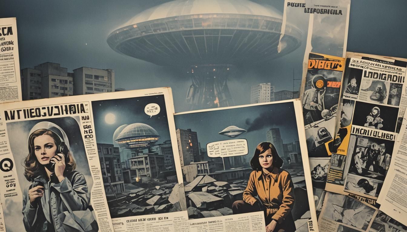 Retro Polish Comic Book Scene with UFO Contact