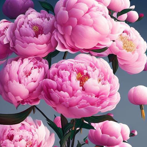 Realistic Chinese Peony Flowers in Guofeng Style
