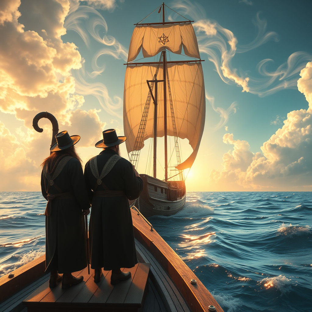Mystical Voyage of Hasidic Jews on Sapphire Ocean