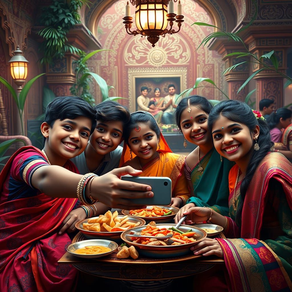 Vibrant Indian Youth in Traditional Attire Share Joyful Mome...