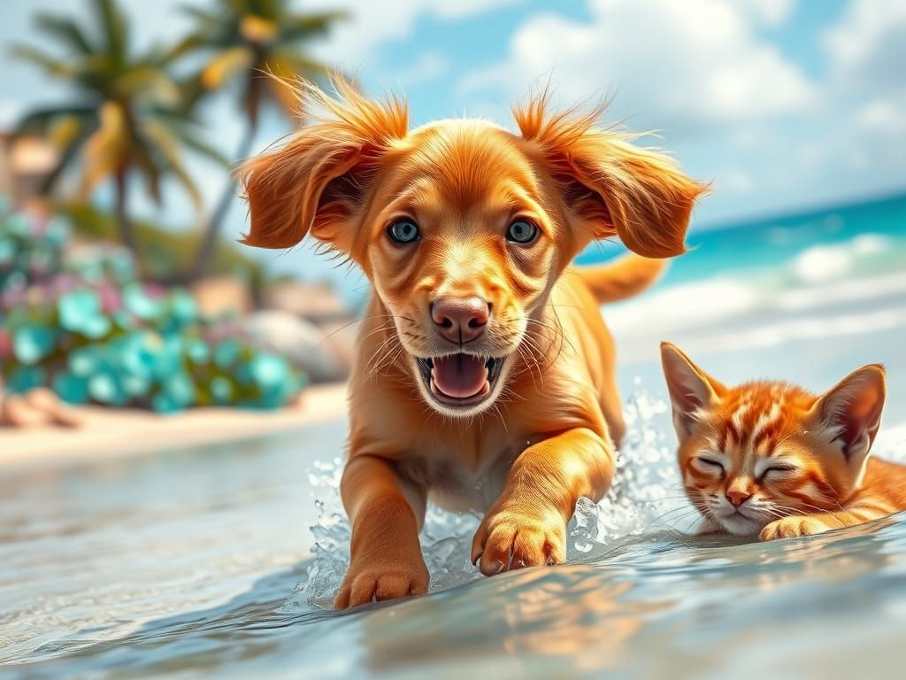 Joyful Golden Vizsla Puppy Runs Towards Viewer