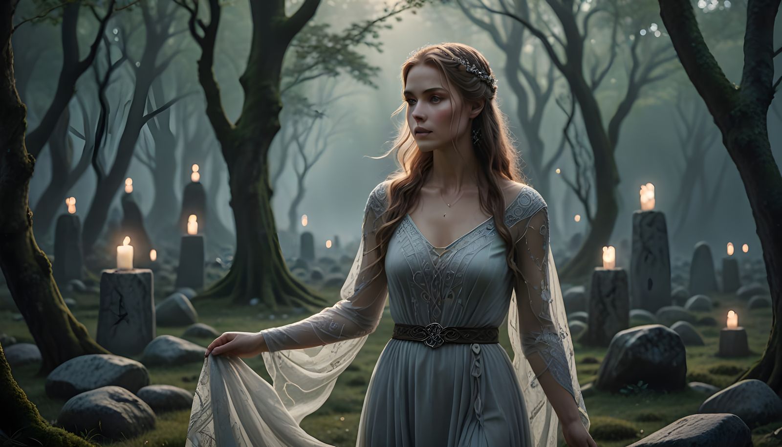 Ethereal Nordthra Goddess in Soft Moonlight