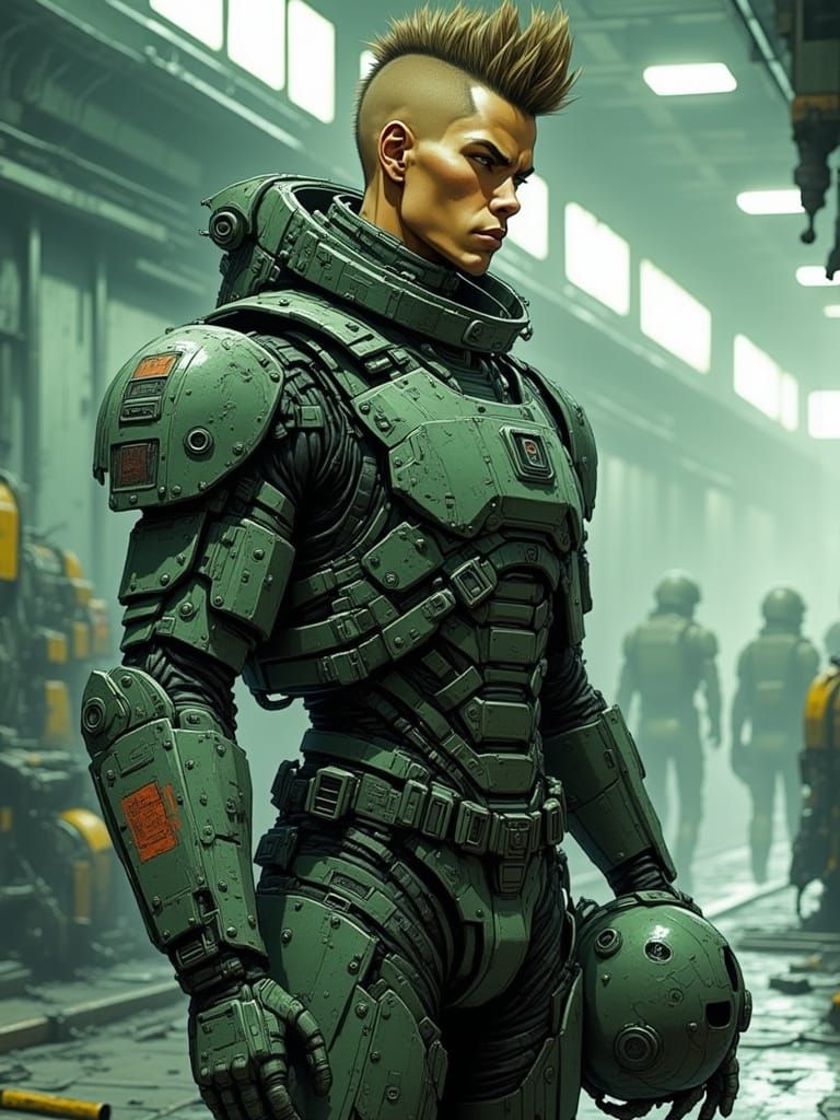 Sci-Fi Pilot in Battle Armor in Digital Painting Style