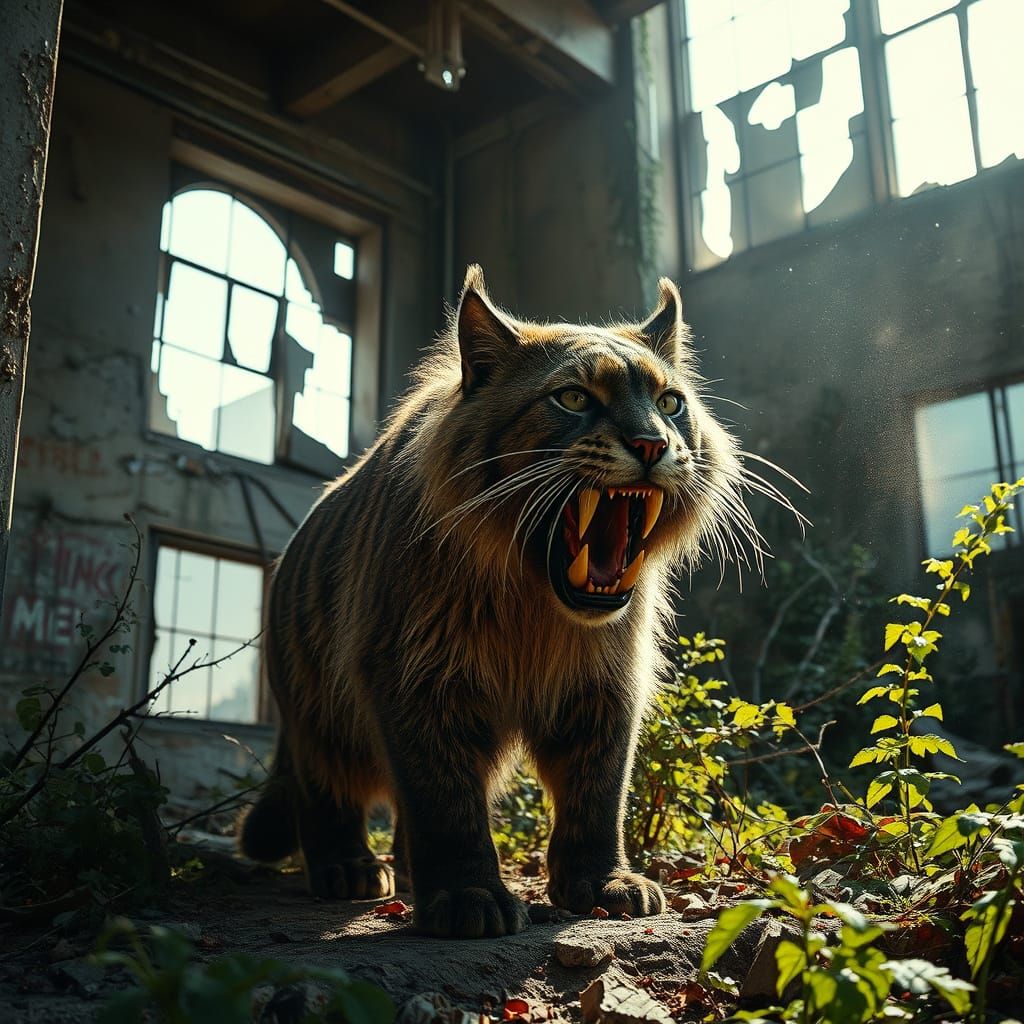 Saber-Toothed Cat in Overgrown Urban Ruin