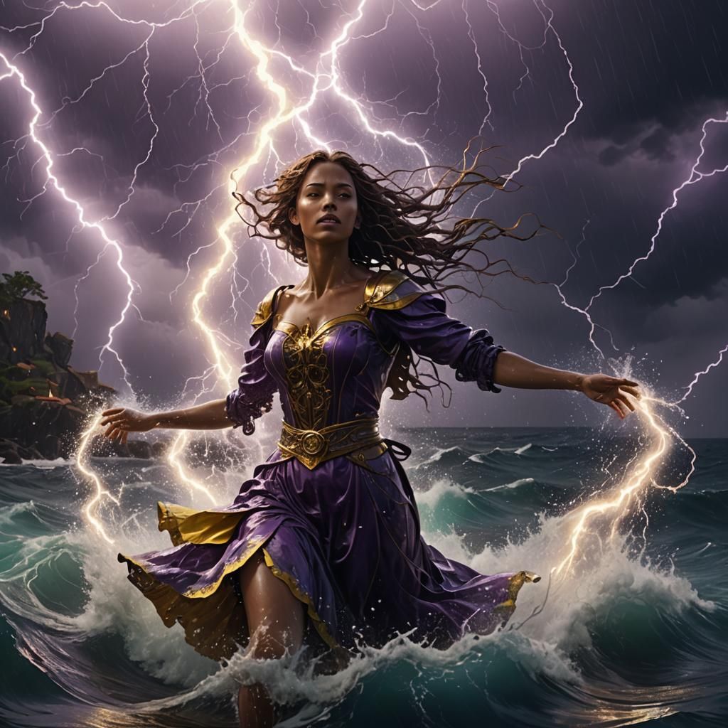 Water Woman Dancing in Storm, Fantasy Art