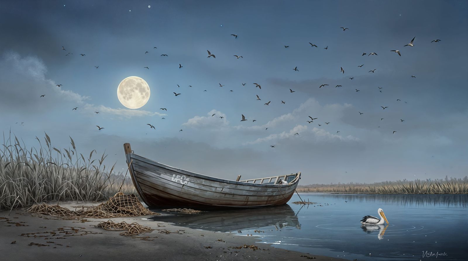 Twilight River Serenity in Impressionist Style