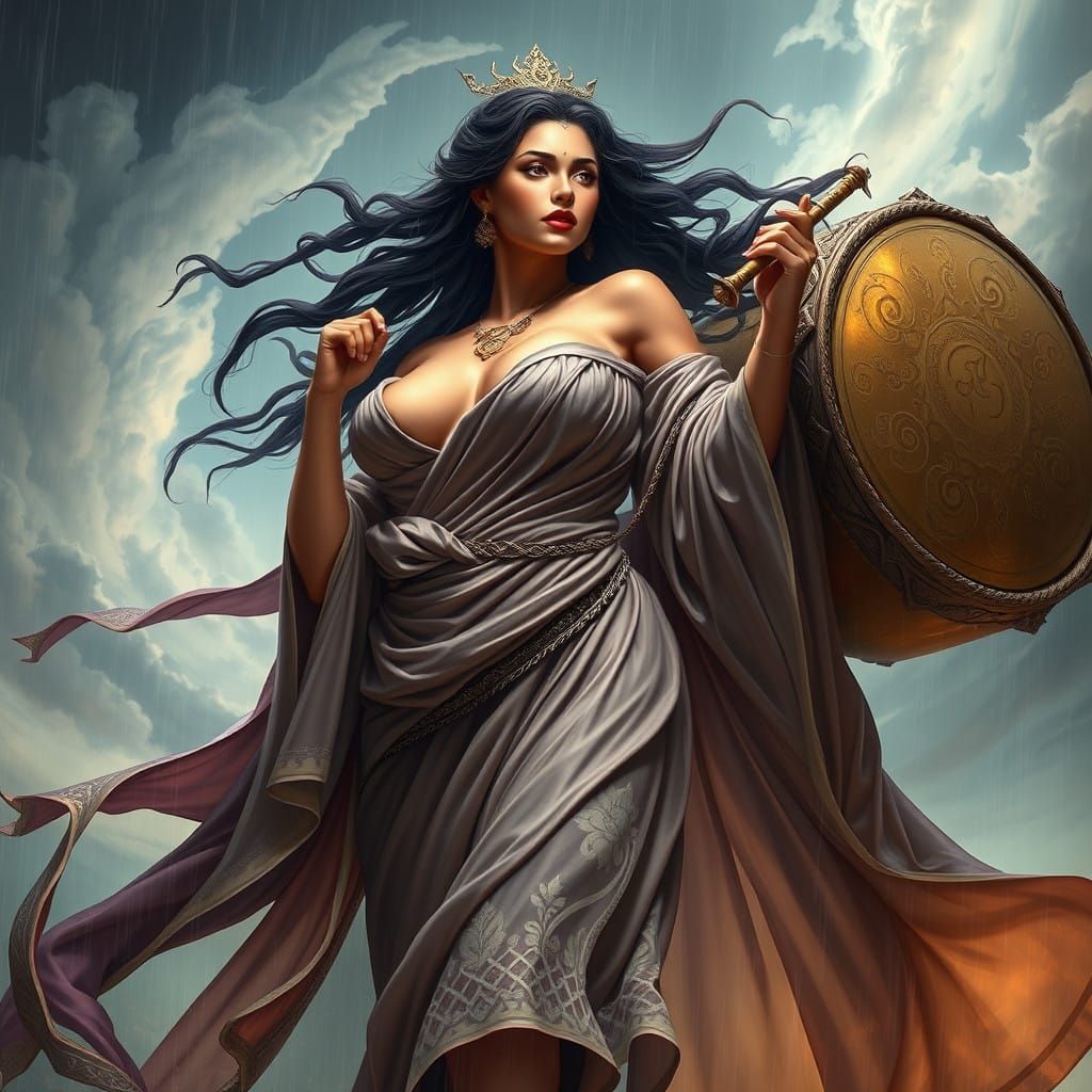 Surreal Goddess of Rain in Dreamlike, Sci-Fi Landscape