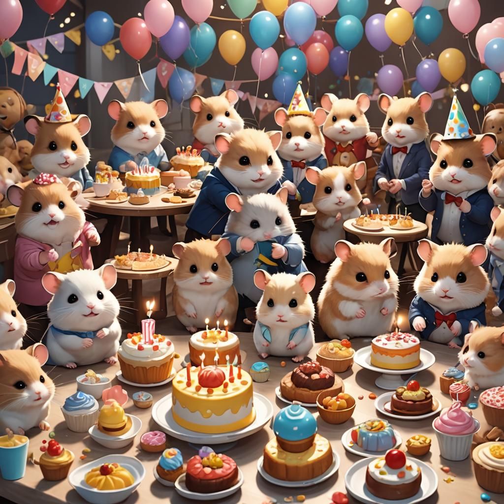 Hamster Birthday Party in 3D Anime Style