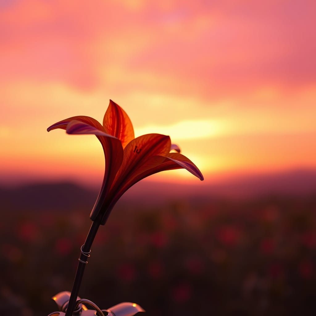 Surreal Sunset Lily in Cyberpunk Style