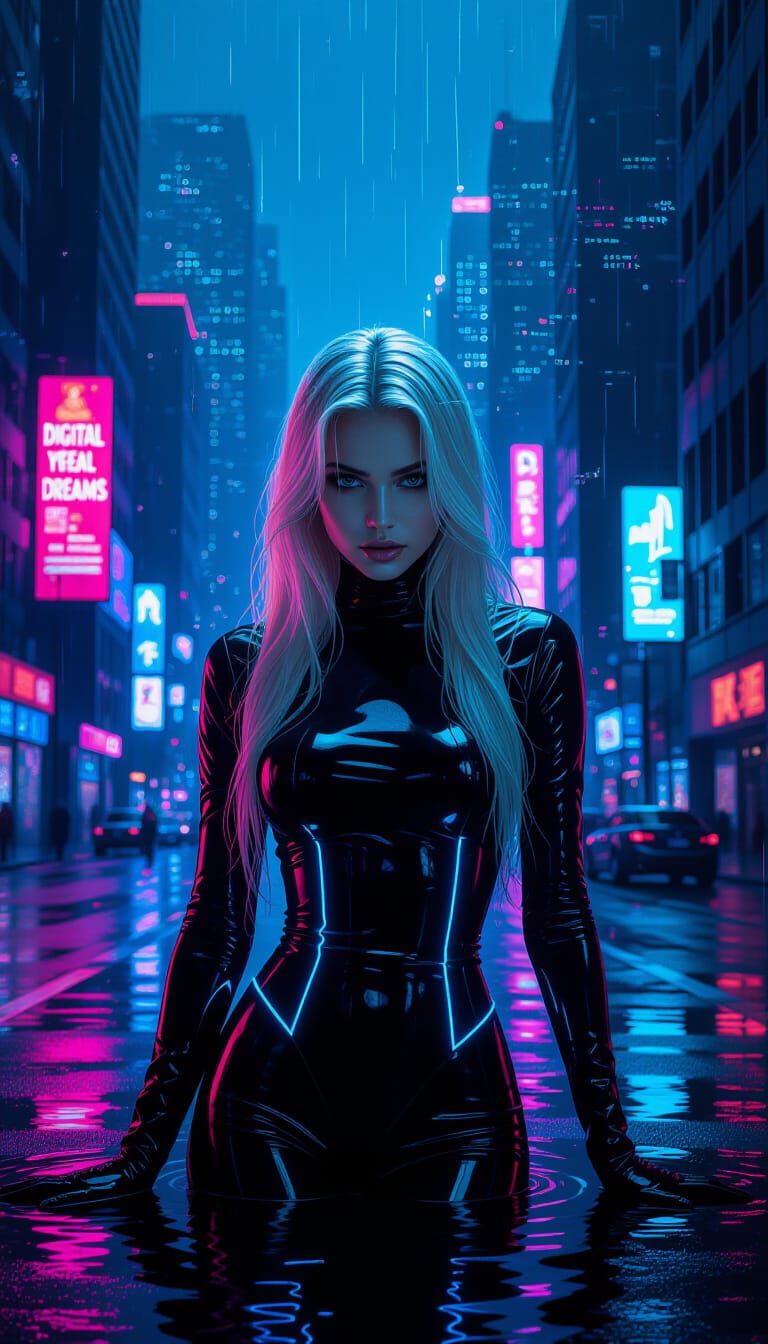 Dark Romantic Portrait of Woman in Cyberpunk City