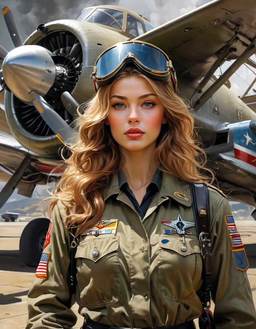WWII Pilot Portrait in Hyperrealistic Style