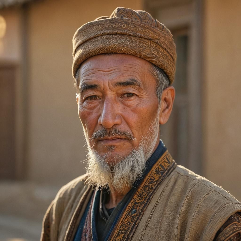 Uyghur Elder Portrait in Golden Light