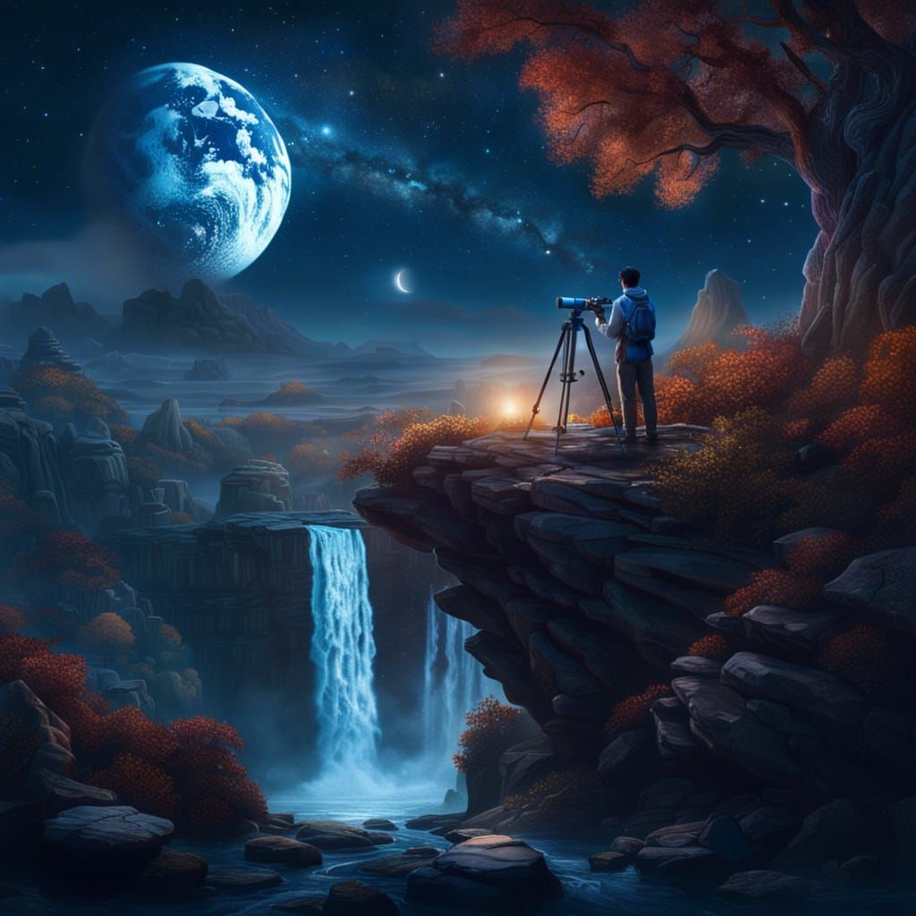Stargazer Watches Starry Night in Detailed Matte Painting