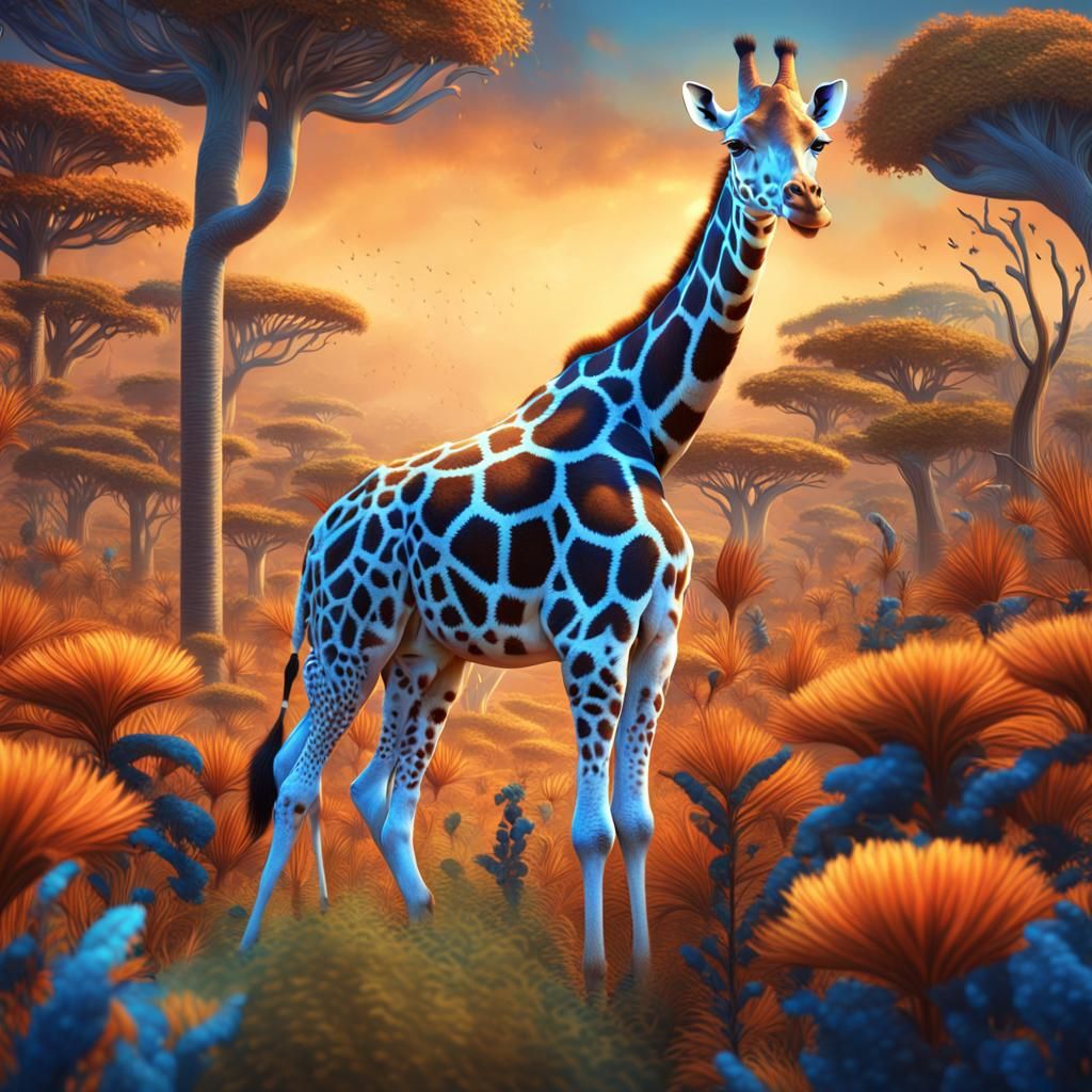 Fantastical Giraffe in Dreamlike Savannah Digital Painting