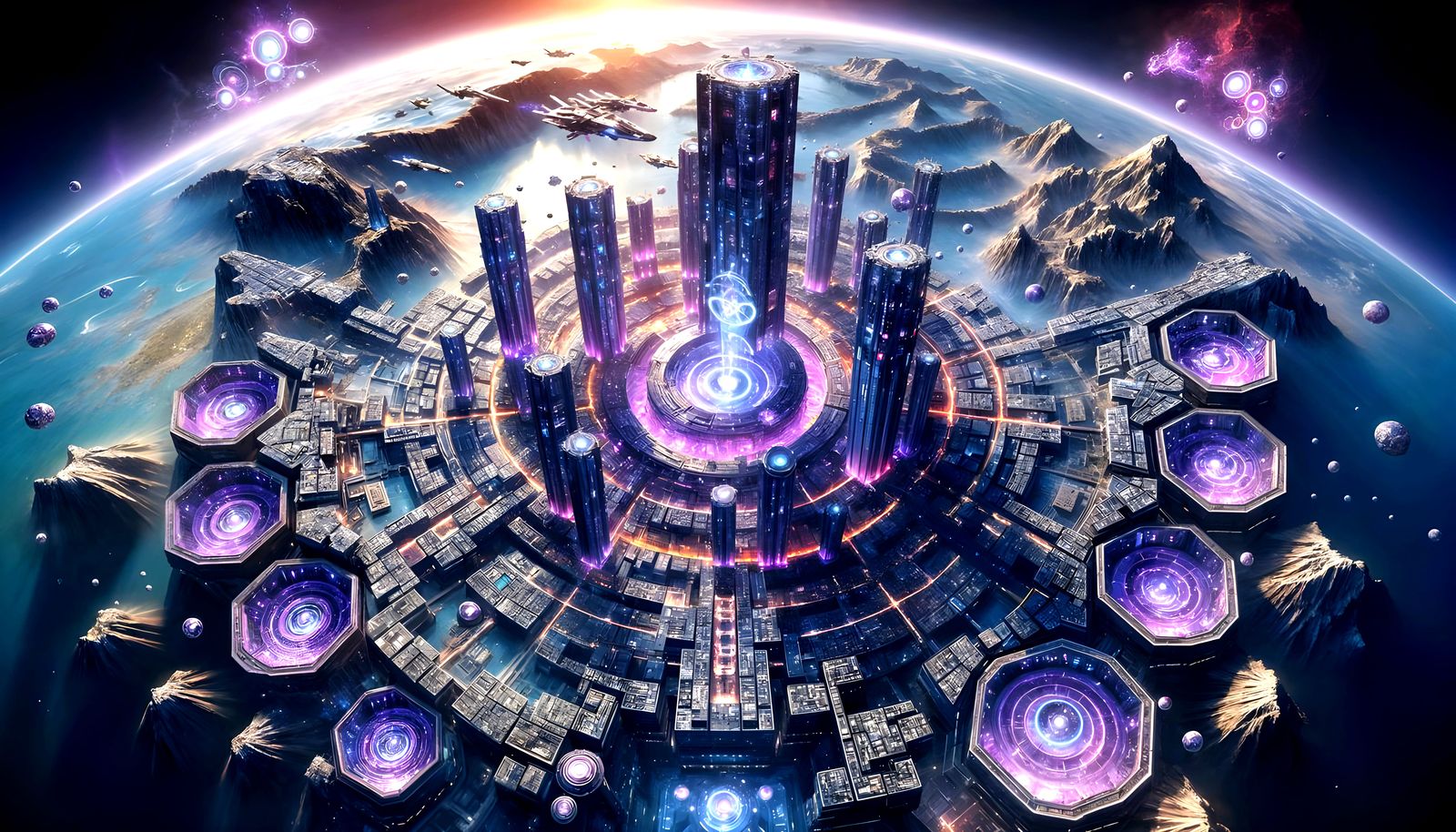 Surreal Futuristic Metropolis on a Violet World